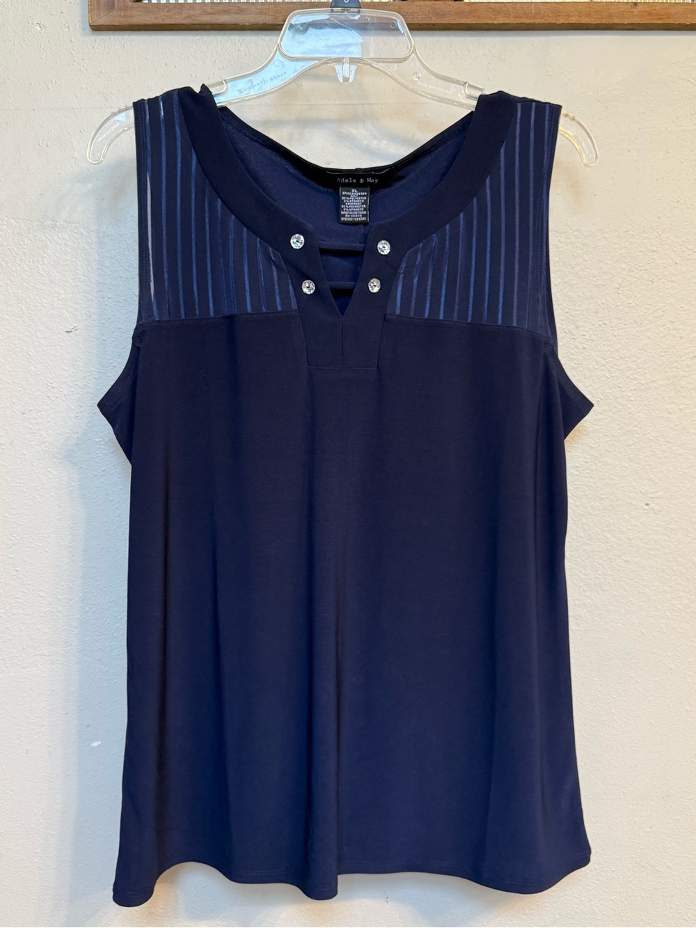 Ava & Viv Navy Sleeveless V-Neck Tank with Pinstripe Yoke